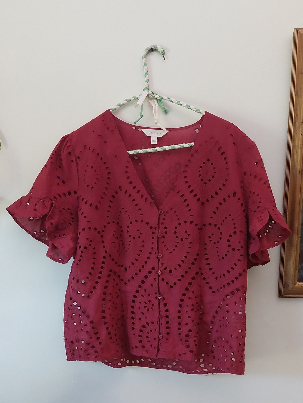 Adiva Burgundy Eyelet Button-Front Top